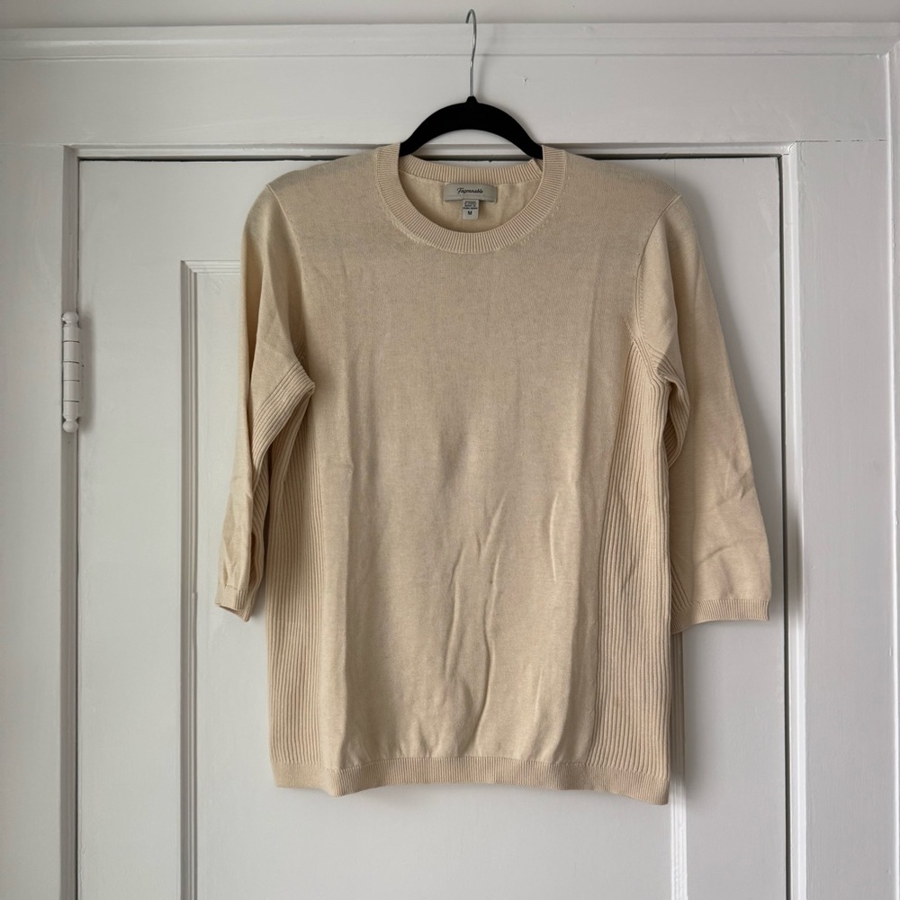 Faconnable Vintage Silk Blend Cream 3/4 Sleeve Crewneck Sweater